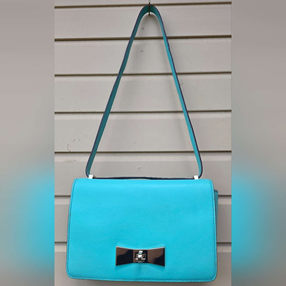 Kate Spade Teal Shoulder Purse Crossbody With Turn Lock Opening - Picture 7 of 9